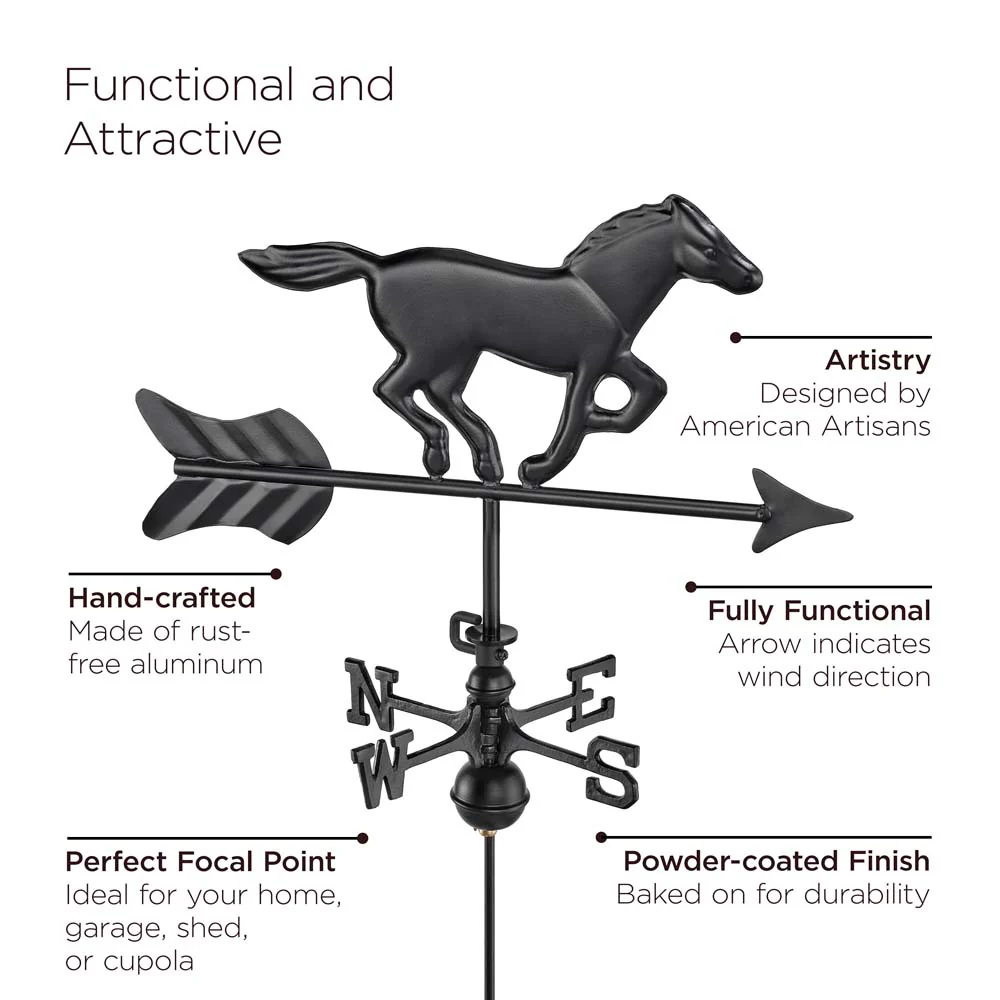 Horse Cottage Weathervane with Roof Mount - Image 2