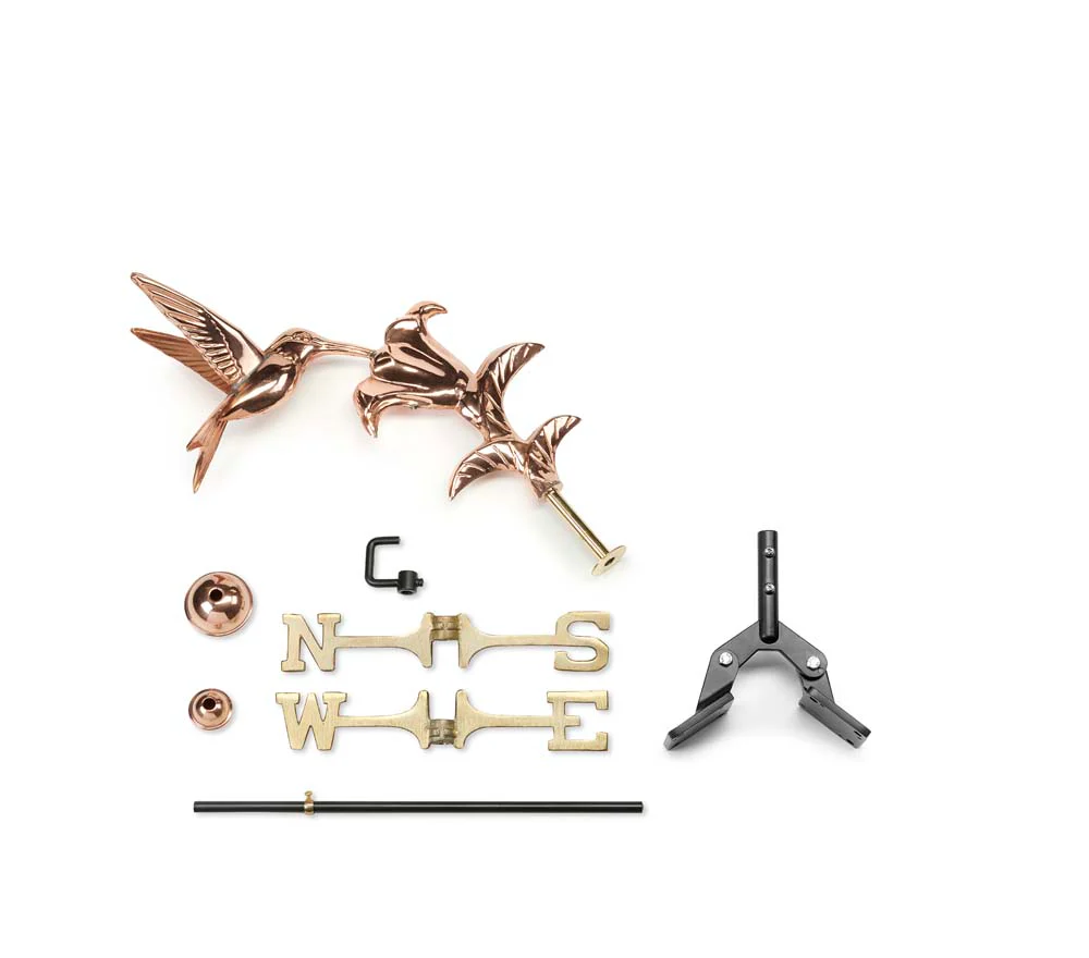 Hummingbird Cottage Weathervane - Pure Copper w/Roof Mount - Image 2