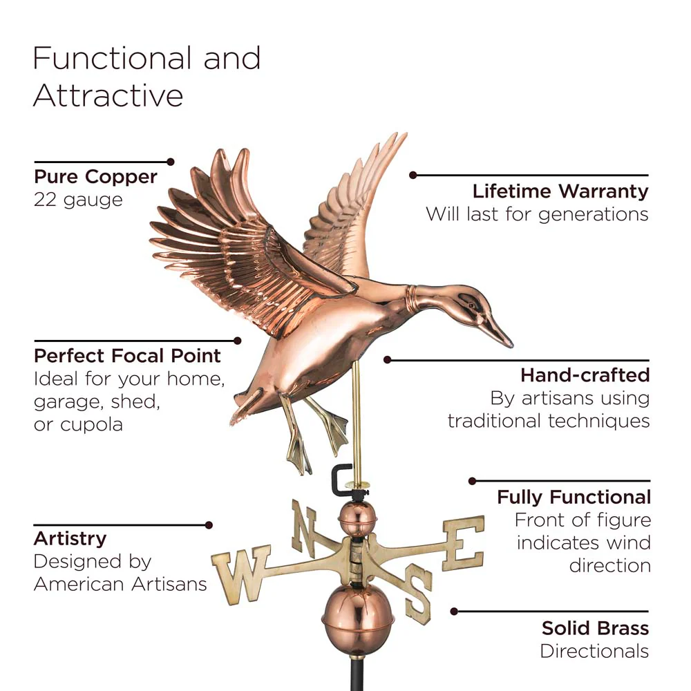 Landing Duck Weathervane - Pure Copper - Image 3