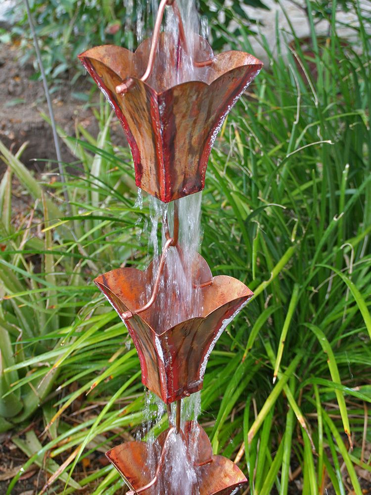 Large Square Cups Copper Rain Chain - Image 2