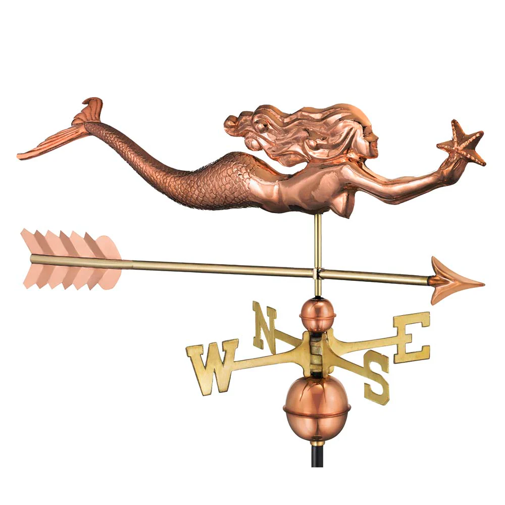 Mermaid with Starfish and Arrow Weathervane - Pure Copper
