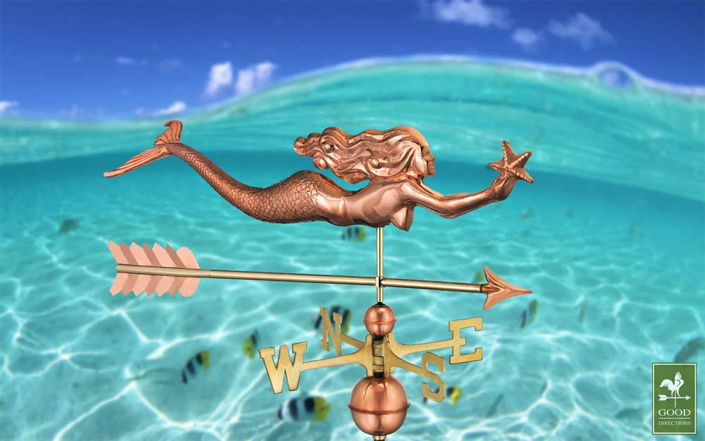 Mermaid with Starfish and Arrow Weathervane - Pure Copper - Image 2