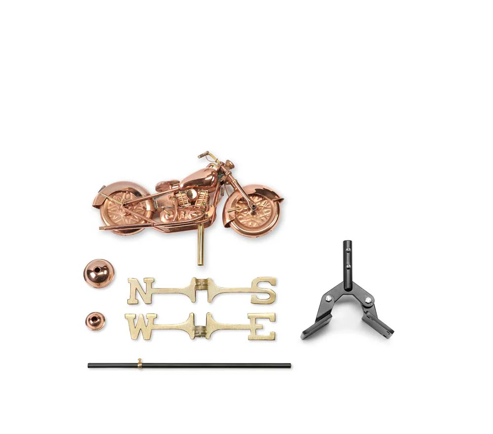 Motorcycle Cottage Weathervane - Pure Copper w/Roof Mount - Image 2