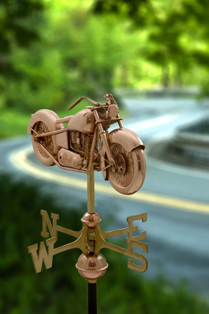 Motorcycle Cottage Weathervane - Pure Copper w/Roof Mount - Image 3