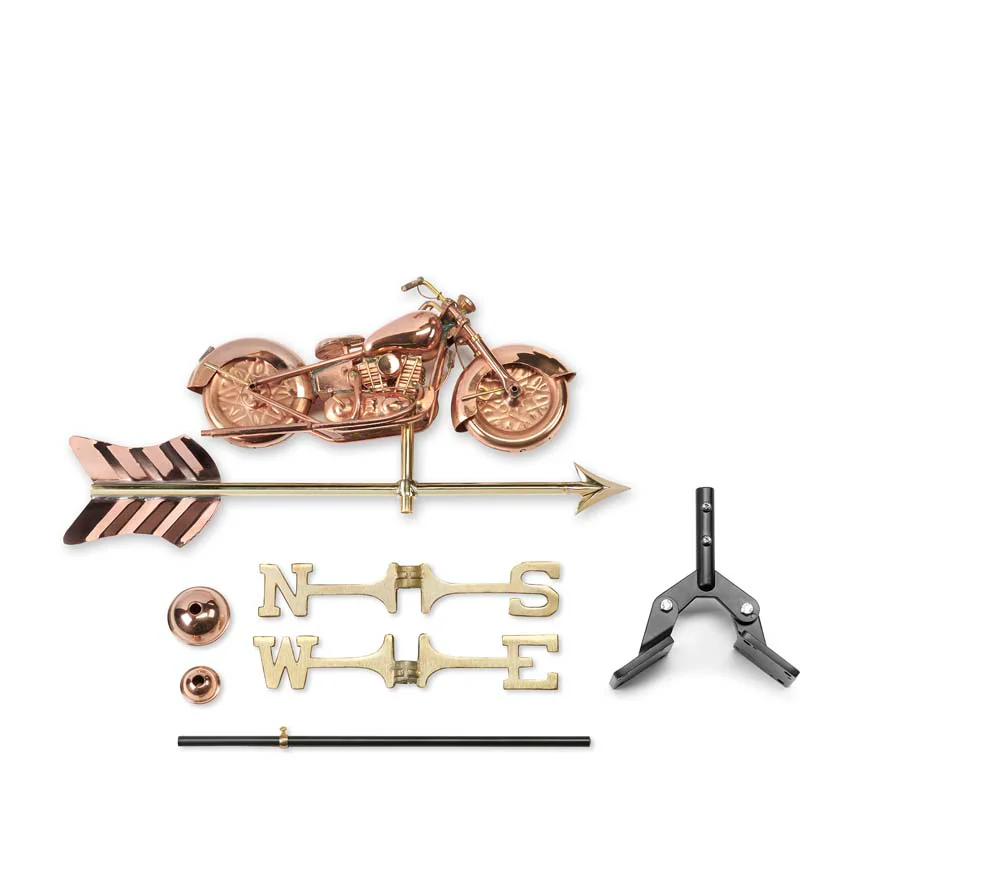 Motorcycle with Arrow Cottage Weathervane - Pure Copper w/Roof Mount - Image 2