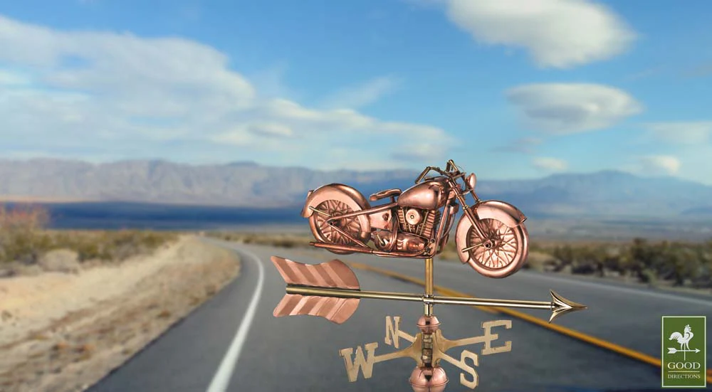Motorcycle with Arrow Cottage Weathervane - Pure Copper w/Roof Mount - Image 3
