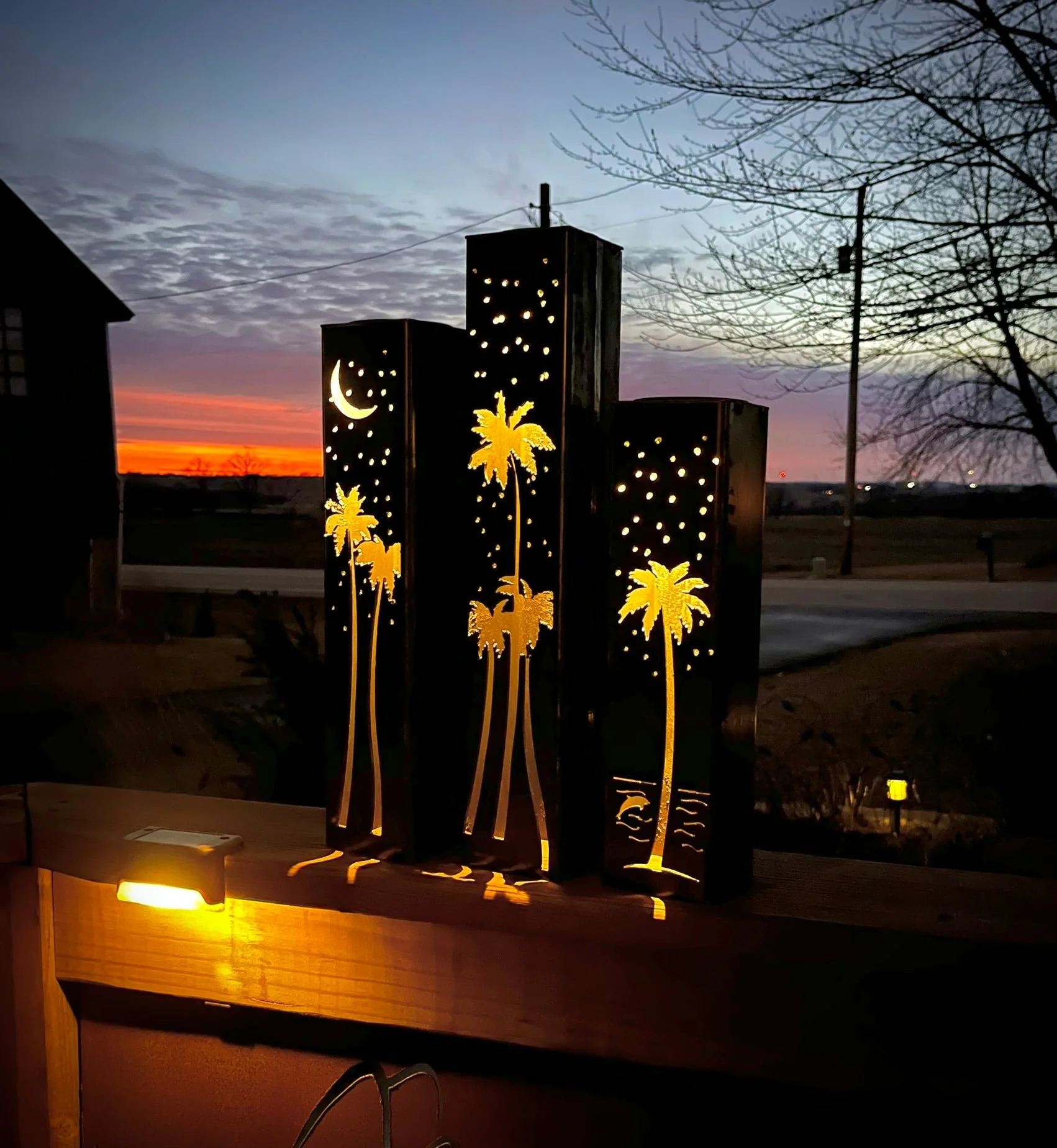 Palm Trees Under the Stars Luminary Pillars w/ Solar Cap - Image 2