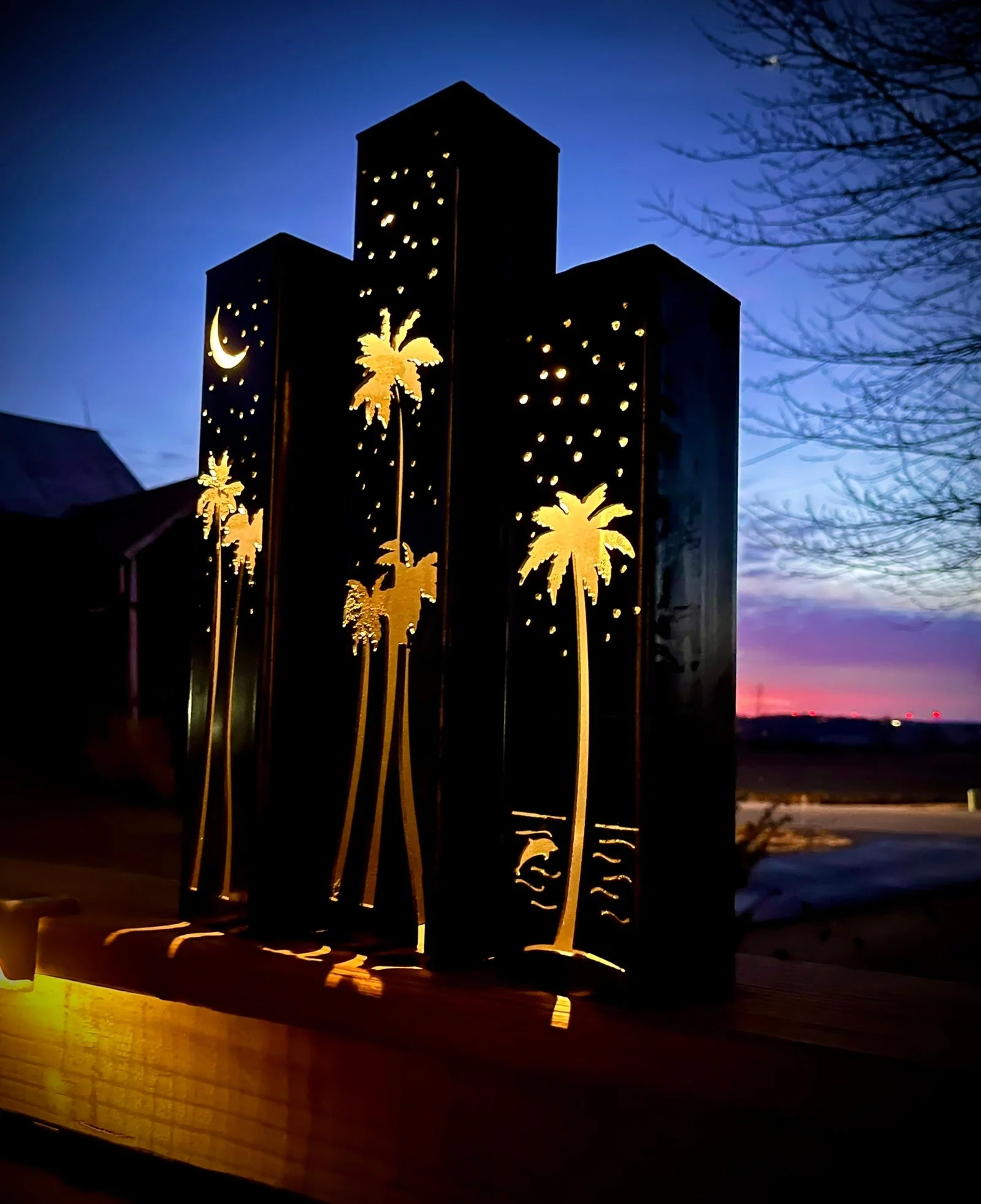 Palm Trees Under the Stars Luminary Pillars w/ Solar Cap - Image 3