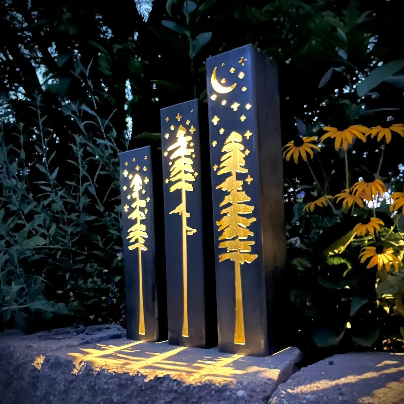 Pine Tree Night Sky Luminary Pillars w/ Solar Cap - Image 2