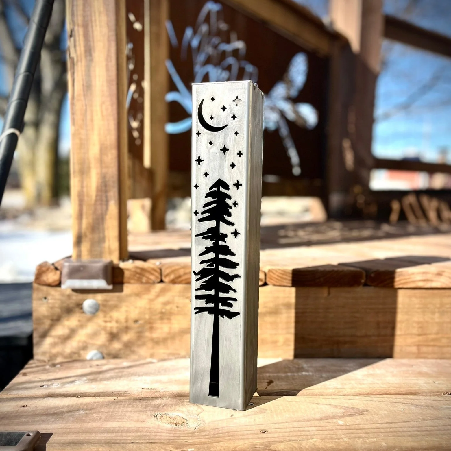 Pine Tree Night Sky Luminary Pillars w/ Solar Cap - Image 9