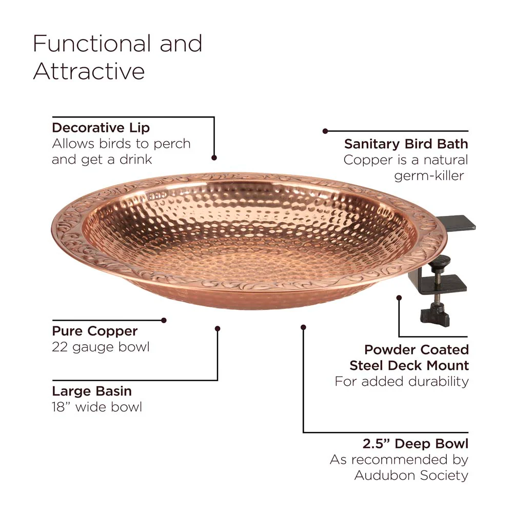 Pure Copper Bird Bath with Deck Bracket - Image 11