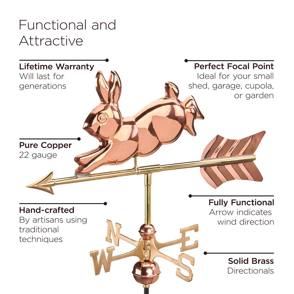 Rabbit Garden Weathervane - Pure Copper w/ Garden Pole - Image 3
