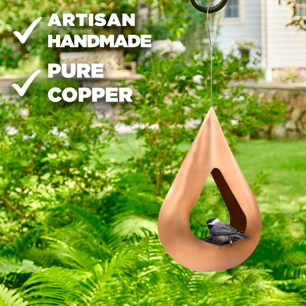 Rain Drop Fly-Thru Copper Bird Feeder - Image 9