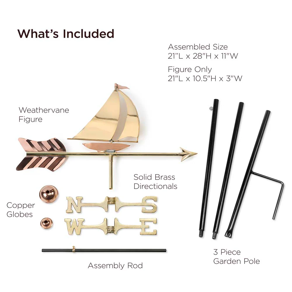 Sailboat Garden Weathervane - Pure Copper w/Garden Pole - Image 3