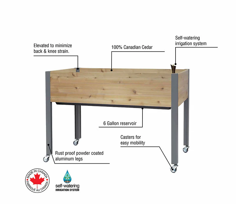 Self-Watering Elevated Cedar Planter (21" x 47" x 32") - Image 3
