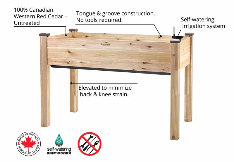 Self-Watering Elevated Cedar Planter (23" x 49" x 30") - Image 2