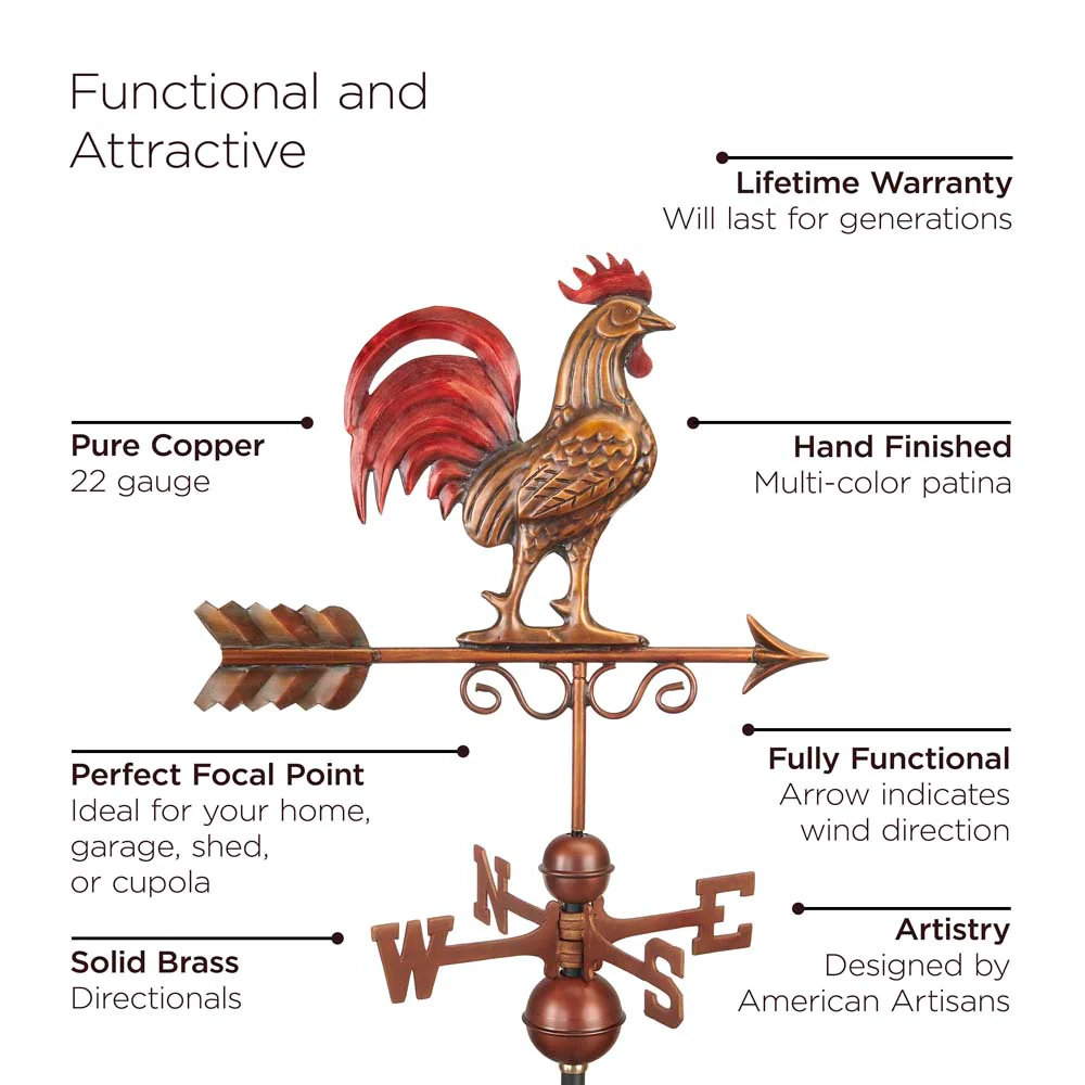 Square Coventry Vinyl Cupola with Black Aluminum Roof and Copper Bantam Red Rooster Weathervane - Image 3