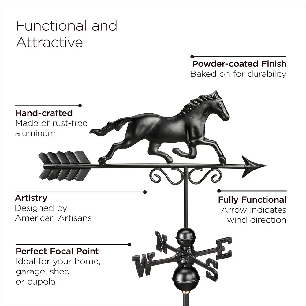 Square Manchester Vinyl Cupola with Black Aluminum Roof and Horse Weathervane - Image 3