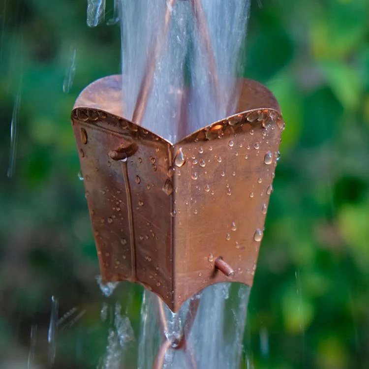 Square Tulip Copper Cups Rain Chain
