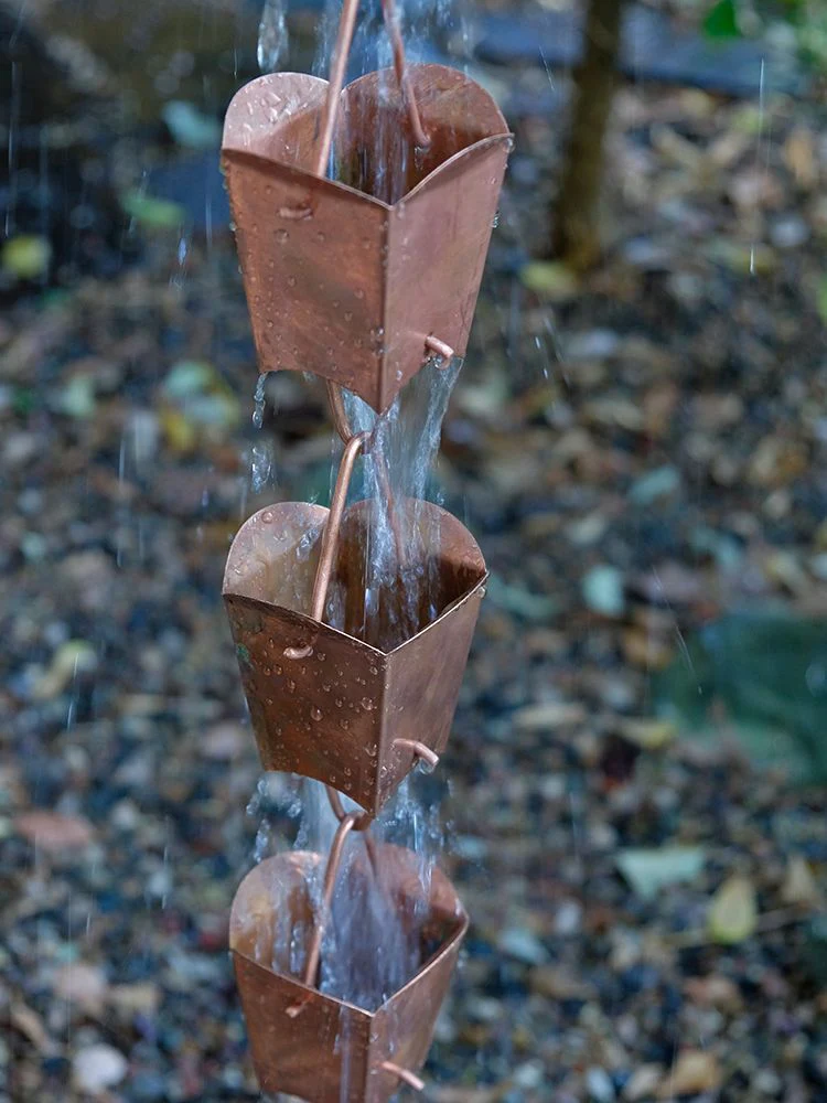 Square Tulip Copper Cups Rain Chain - Image 2