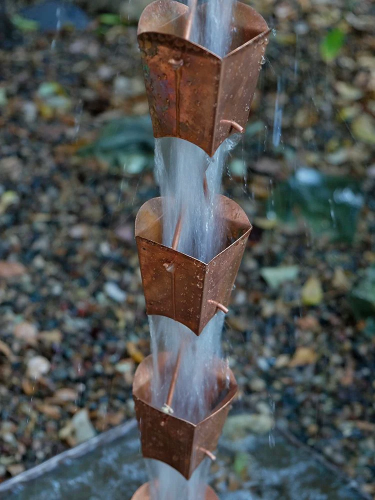 Square Tulip Copper Cups Rain Chain - Image 3