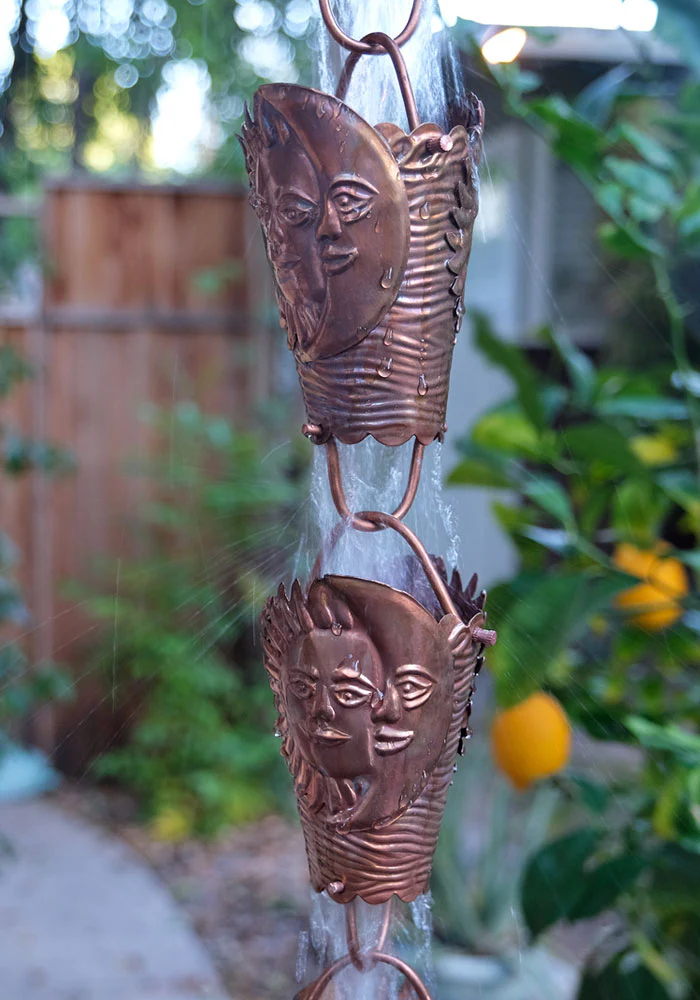 Sun & Moon Cups Copper Rain Chain - Image 2