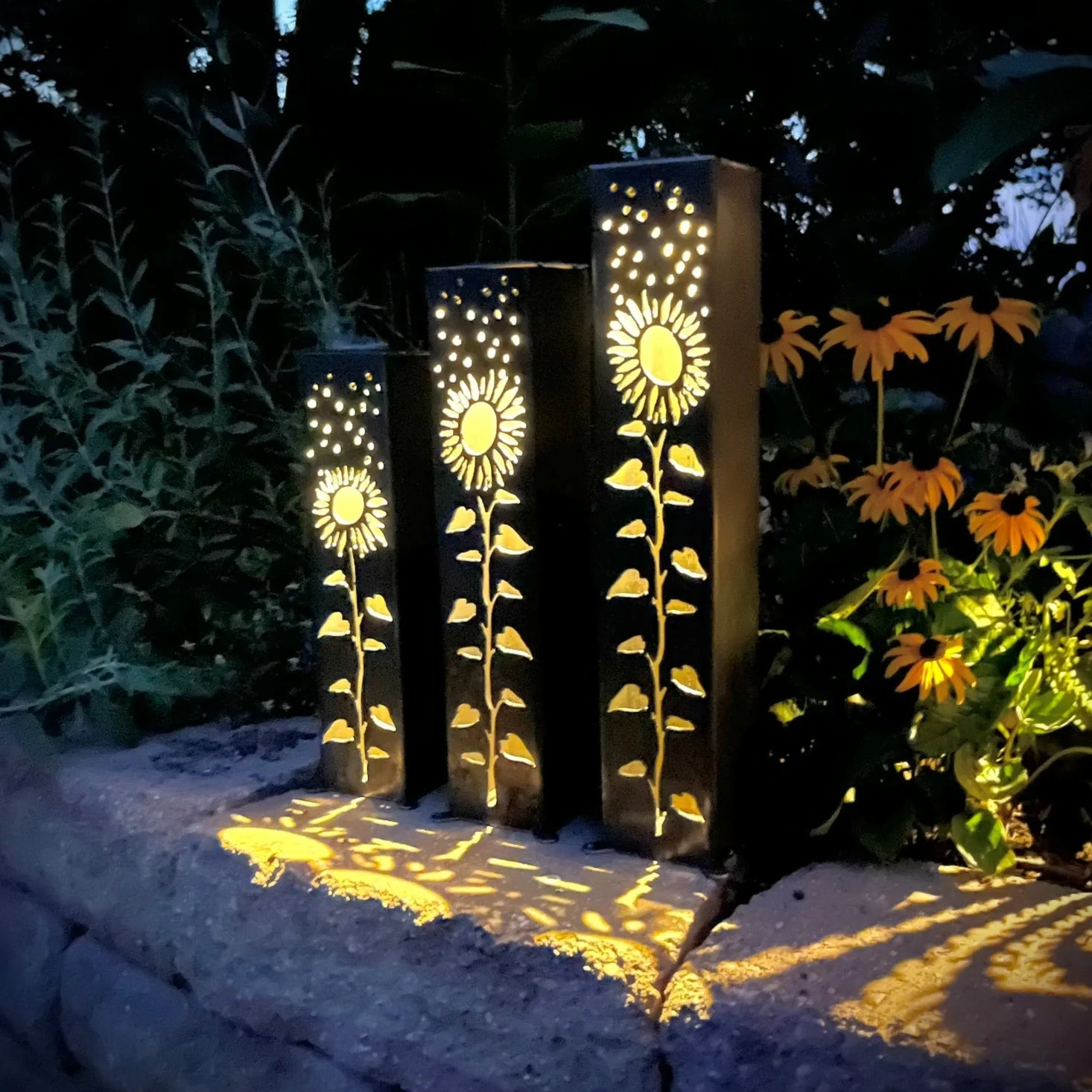 Sunflowers Under the Stars Luminary Pillars w/ Solar Cap - Image 3