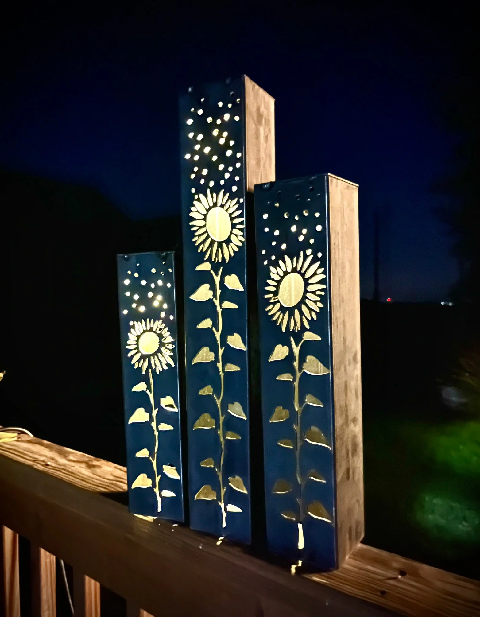 Sunflowers Under the Stars Luminary Pillars w/ Solar Cap - Image 4