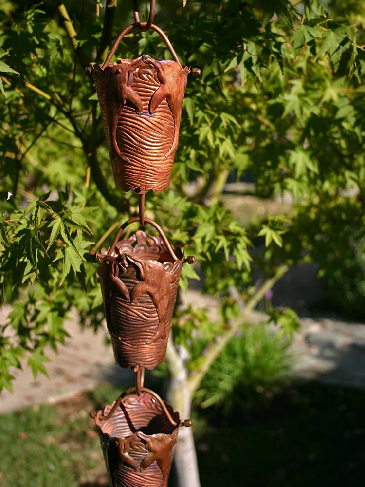Wave & Dolphin Theme Copper Rain Chain - Image 2