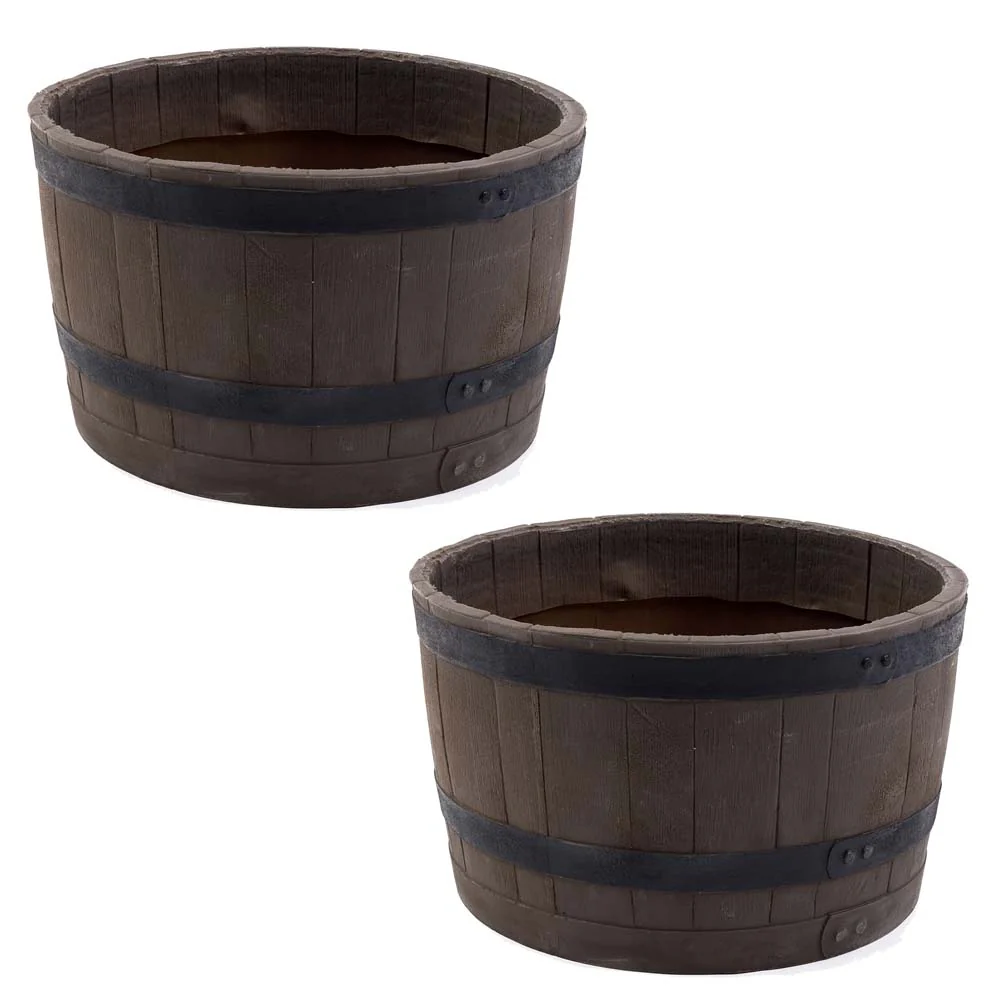 Whiskey Barrel Planter - Woodgrain - Image 2