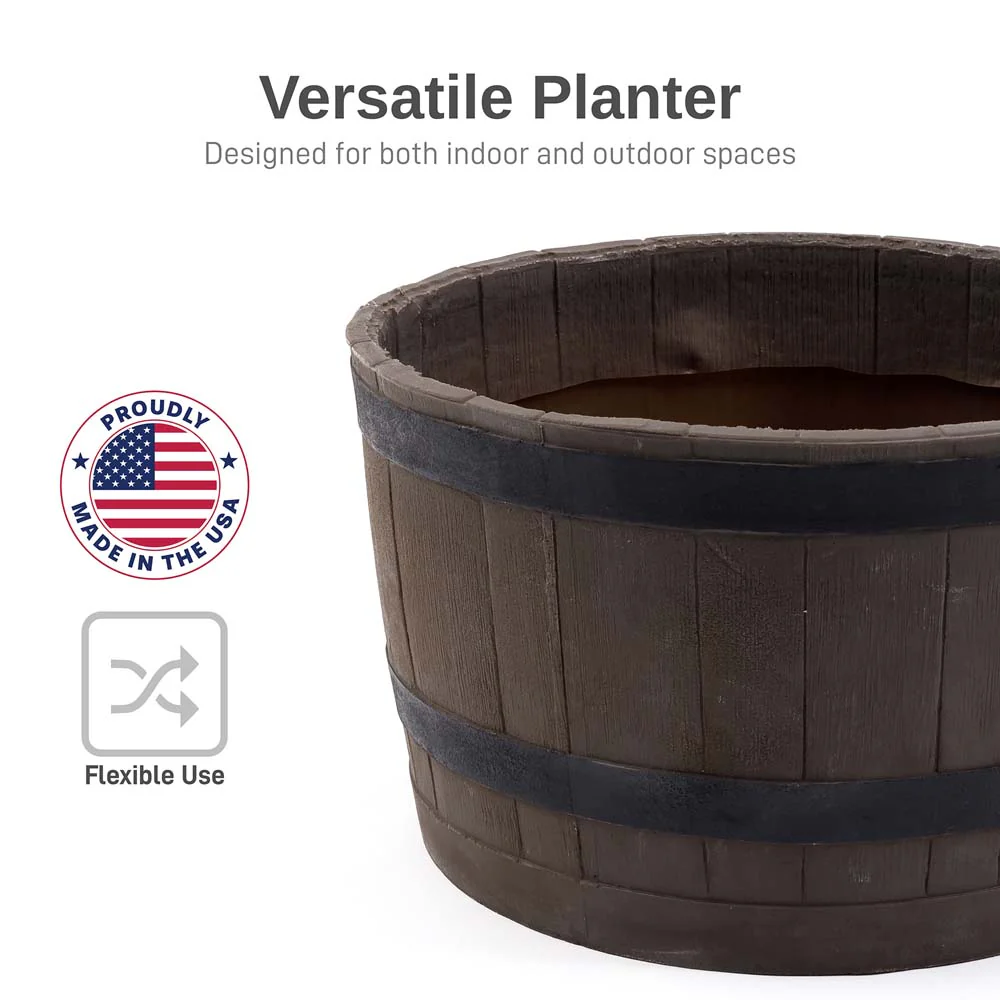 Whiskey Barrel Planter - Woodgrain - Image 3