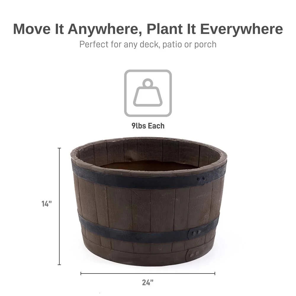Whiskey Barrel Planter - Woodgrain - Image 5