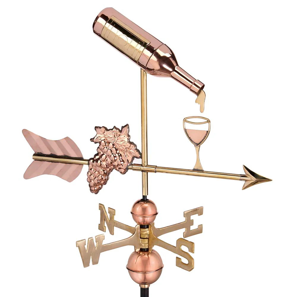 Wine Bottle with Grapes and Glasses Weathervane - Pure Copper - Image 2