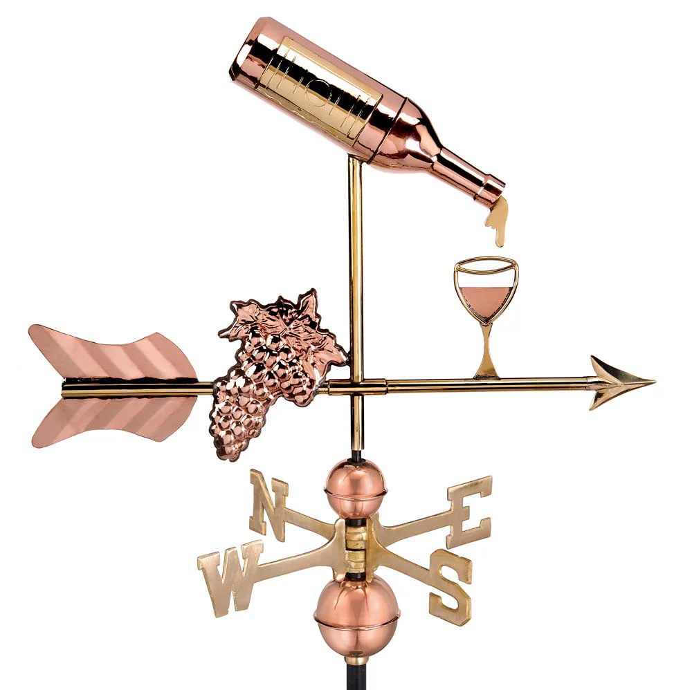 Wine Bottle with Grapes and Glasses Weathervane - Pure Copper - Image 3