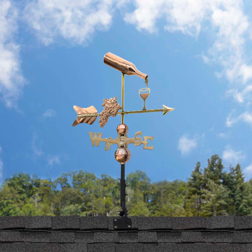 Wine Bottle with Grapes and Glasses Weathervane - Pure Copper - Image 6