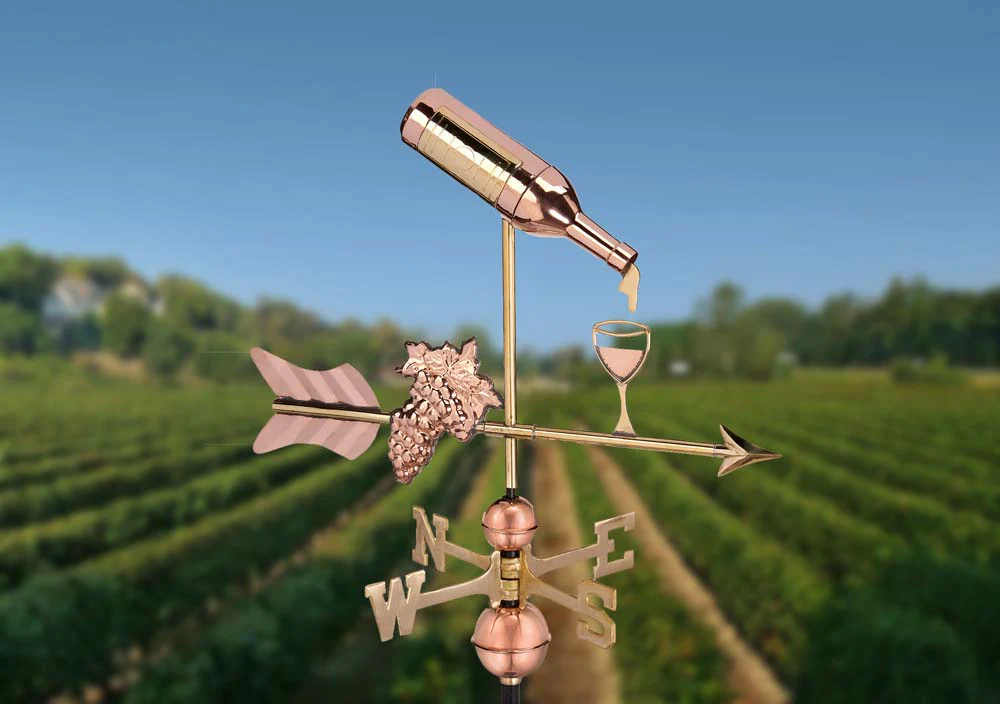 Wine Bottle with Grapes and Glasses Weathervane - Pure Copper - Image 7