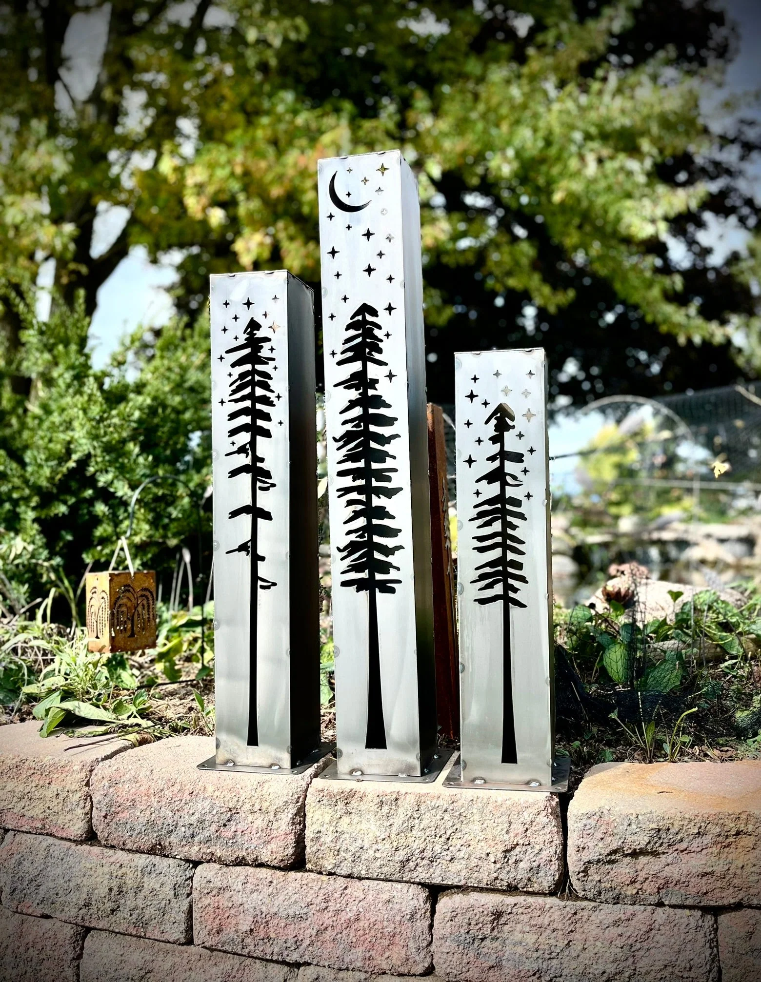 XL Pine Night Sky Solar Luminary Pillar | Steel - Image 2