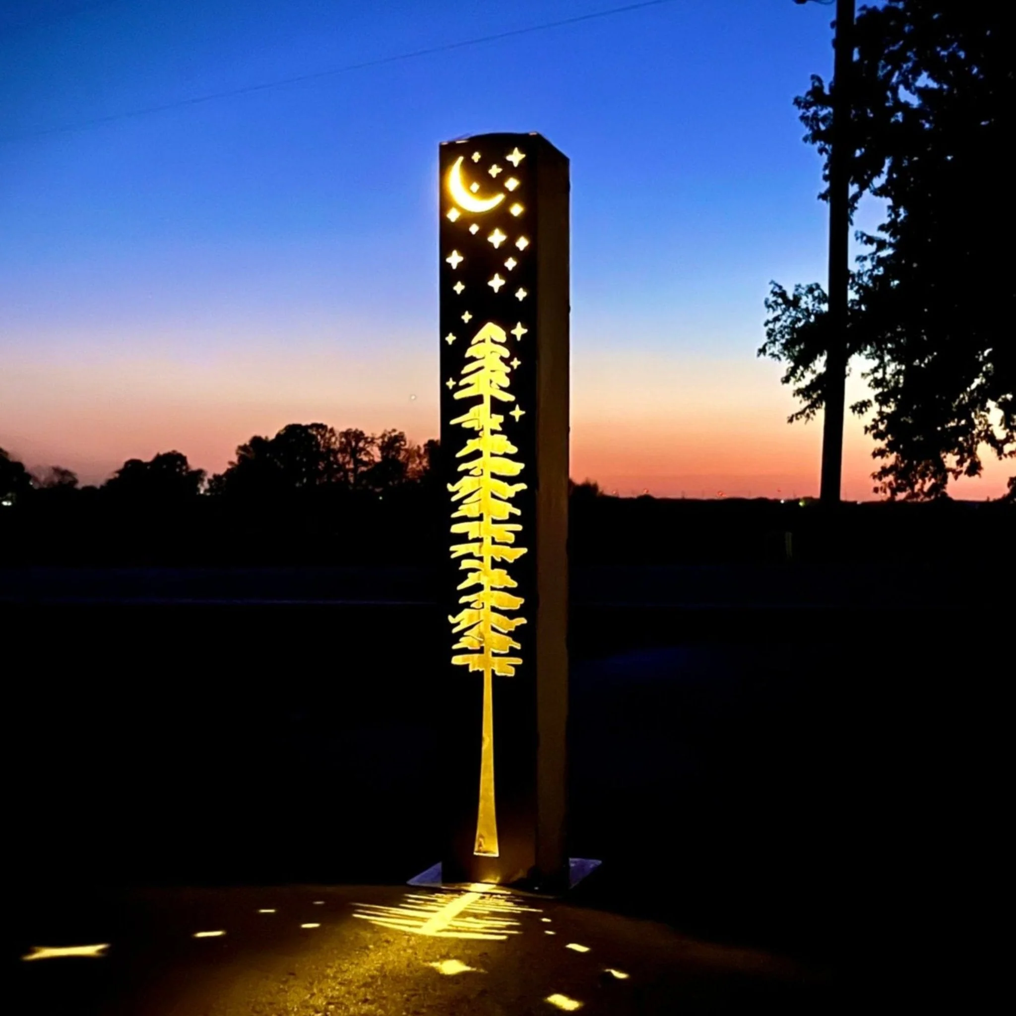 XL Pine Night Sky Solar Luminary Pillar | Steel - Image 4