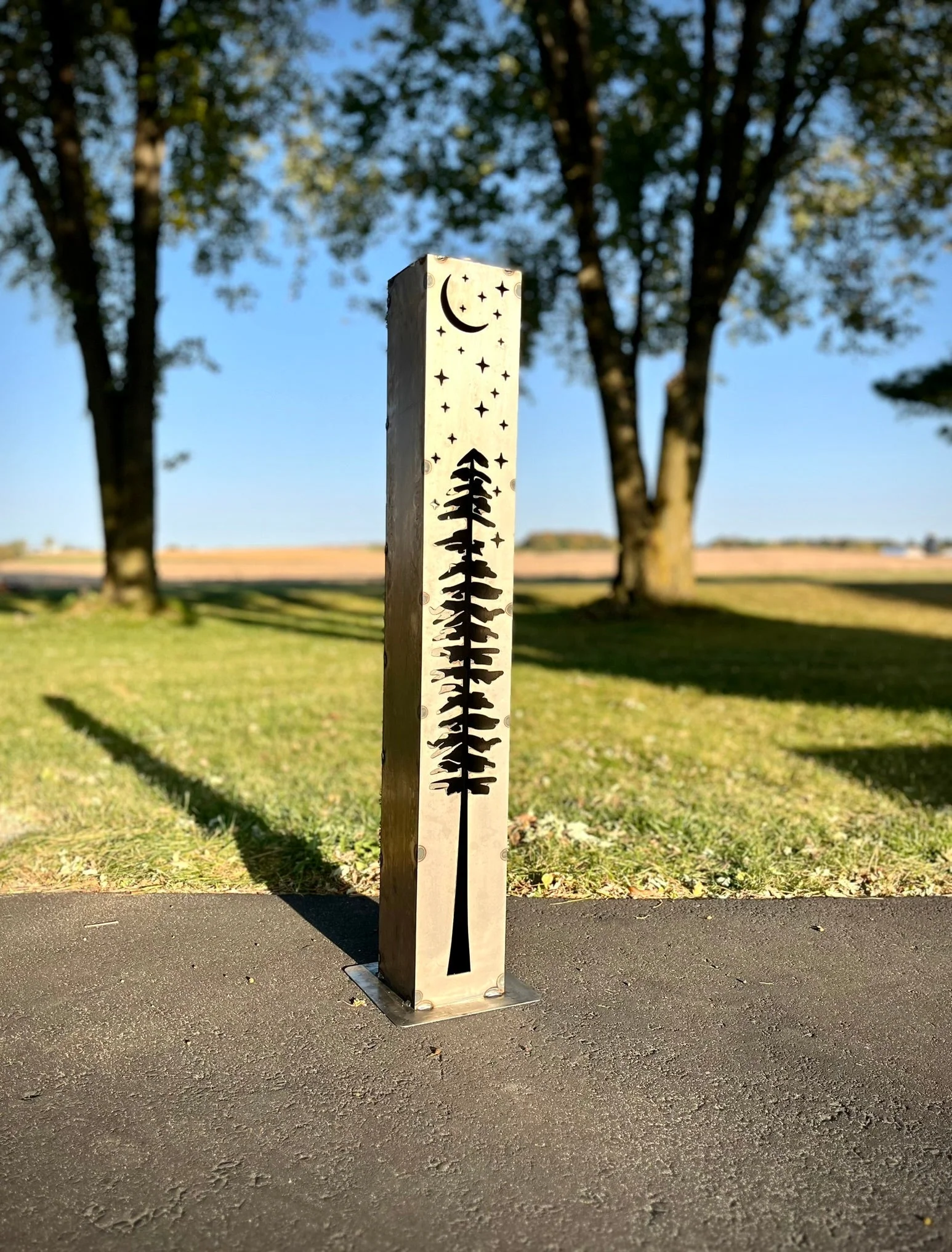 XL Pine Night Sky Solar Luminary Pillar | Steel - Image 5