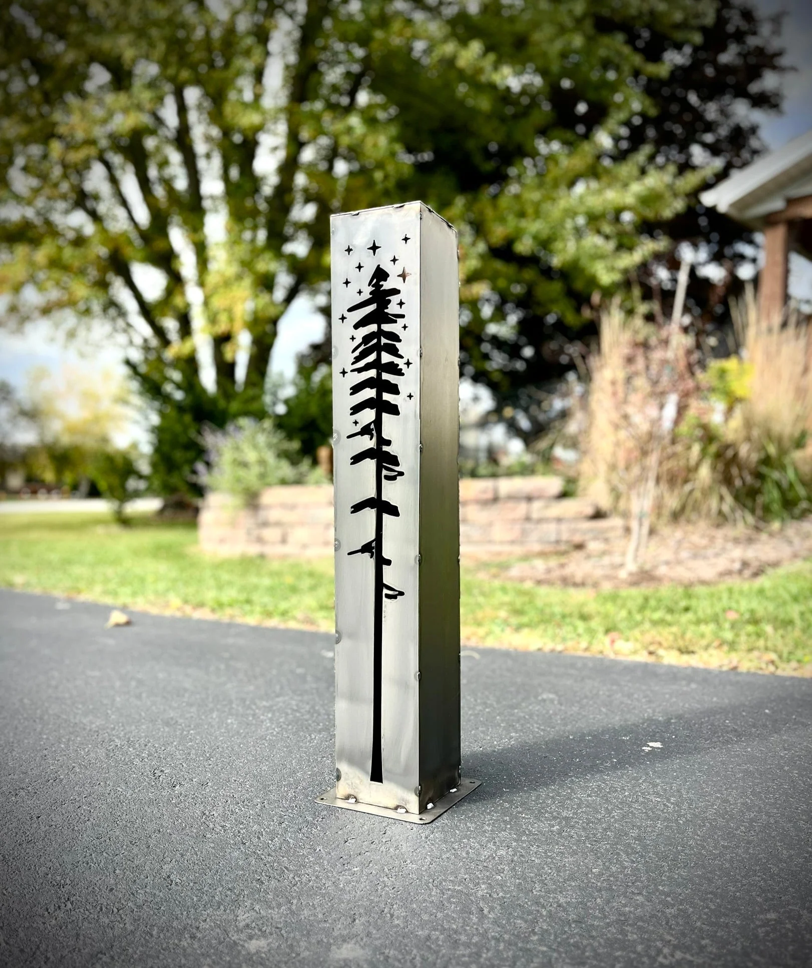 XL Pine Night Sky Solar Luminary Pillar | Steel - Image 6